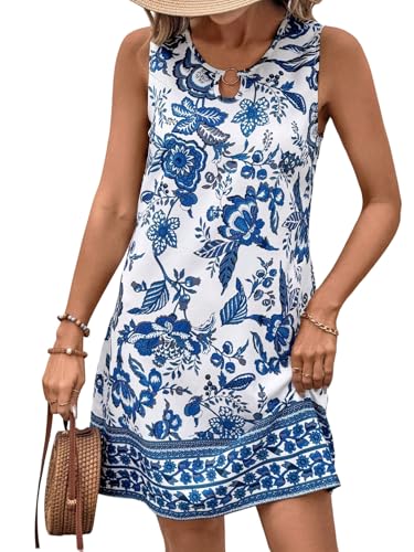 SweatyRocks Strandkleid Damen Luftig Kurz Boho Kleid Blumenkleid Tunika Kleid Leichtes Sommerkleid Mit Blumen Tankkleid Damenkleider Blau und Weiß L SweatyRocks Strandkleid Damen Luftig Kurz Boho Kleid Blumenkleid Tunika Kleid Leichtes Sommerkleid Mit Blumen Tankkleid Damenkleider Blau und Weiß L von SweatyRocks