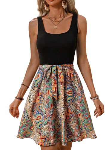 SweatyRocks Strandkleid Damen Luftig Midi Sommerkleid A Linie Boho Kleid Kurz Tank Kleid Mit Gürtel Sommer Midikleid Schwarz S SweatyRocks Strandkleid Damen Luftig Midi Sommerkleid A Linie Boho Kleid Kurz Tank Kleid Mit Gürtel Sommer Midikleid Schwarz S von SweatyRocks