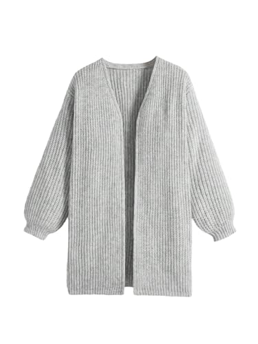 SweatyRocks Strickjacke Mädchen Lässig Lang Cardigan Langarm Strickpullover V Ausschnitt Langarmshirt Open Front Strickmantel Herbst Outfit Grau 9 Jahre von SweatyRocks