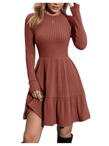 SweatyRocks Strickkleid Damen Winter Midi Pulloverkleid Winterkleid Sweatkleid Langarm A Linien Kleid Rippenstrick Kleid Rotbraun XS SweatyRocks Strickkleid Damen Winter Midi Pulloverkleid Winterkleid Sweatkleid Langarm A Linien Kleid Rippenstrick Kleid Rotbraun XS von SweatyRocks