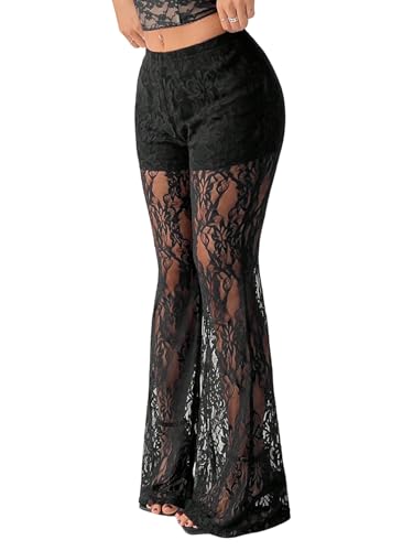 SweatyRocks Transparente Schlaghose Damen Sexy Rave Outfit Techno Hose Mit Spitze Elegant Sommerhose Festival Hose Spitzenhose Schwarz L SweatyRocks Transparente Schlaghose Damen Sexy Rave Outfit Techno Hose Mit Spitze Elegant Sommerhose Festival Hose Spitzenhose Schwarz L von SweatyRocks