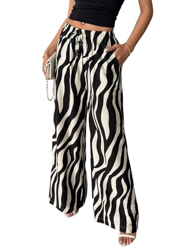 SweatyRocks Weite Hose Damen Sommer Lockere Sommerhose Leicht Elegant Palazzo Hose Stretch Freizeithose Mit Gummizug Sommerhosen Schwarz und Weiß XS SweatyRocks Weite Hose Damen Sommer Lockere Sommerhose Leicht Elegant Palazzo Hose Stretch Freizeithose Mit Gummizug Sommerhosen Schwarz und Weiß XS von SweatyRocks