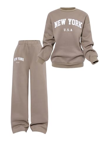 SweatyRocks Zweiteiler Mädchen 8-12 Jahre Bekleidungssets Pullover Und Jogginghose Set 2 Teiler Herbst Outfit Langarm Sweatshirt Und Hose Khaki 11 Jahre von SweatyRocks