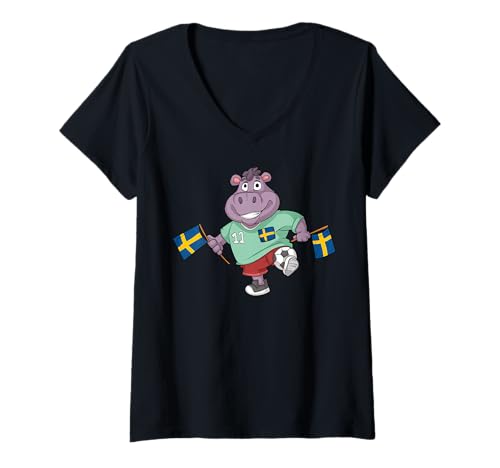Damen Schweden Fan Flusspferd T-Shirt mit V-Ausschnitt Damen Schweden Fan Flusspferd T-Shirt mit V-Ausschnitt von Sweden Fans