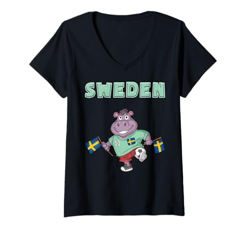 Damen Schweden Fan Nilpferde T-Shirt mit V-Ausschnitt Damen Schweden Fan Nilpferde T-Shirt mit V-Ausschnitt von Sweden Fans