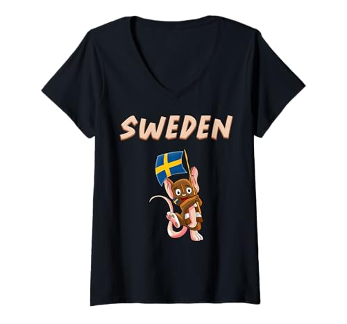 Damen Schwedische Maus T-Shirt mit V-Ausschnitt von Sweden Fans