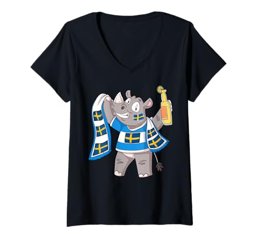 Damen Schwedische Nashorn T-Shirt mit V-Ausschnitt von Sweden Fans