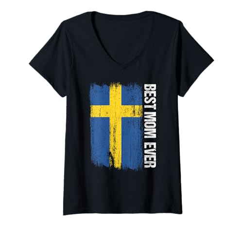 Damen Best Mom Ever Swedish Mommy Sweden Muttertag T-Shirt mit V-Ausschnitt Damen Best Mom Ever Swedish Mommy Sweden Muttertag T-Shirt mit V-Ausschnitt von Swedish Flag Designs Sweden Proud Viking Roots