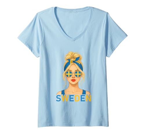 Damen Blond Swedish Girl Sweden Flag Swedish Girlfriend Wife T-Shirt mit V-Ausschnitt Damen Blond Swedish Girl Sweden Flag Swedish Girlfriend Wife T-Shirt mit V-Ausschnitt von Swedish Girl Designs Blond And Brunette