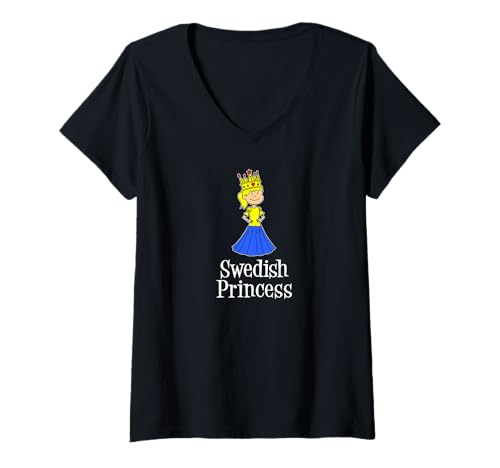 Damen Schwedische Prinzessin Süßes Mädchen Schweden Skandinavisches Märchen T-Shirt mit V-Ausschnitt Damen Schwedische Prinzessin Süßes Mädchen Schweden Skandinavisches Märchen T-Shirt mit V-Ausschnitt von Swedish Girl Heritage Cute Princess Design