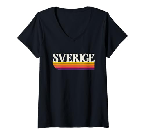 Damen Sverige - Schweden Retro-Grafik T-Shirt mit V-Ausschnitt von Swedish Throwbacks
