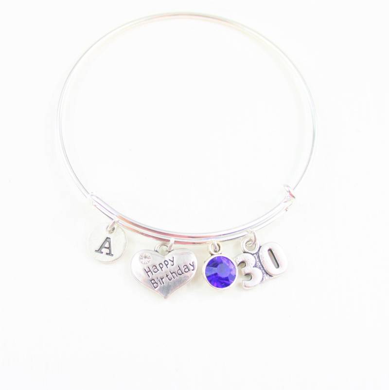 30Th Birthday Armreif Initiale, Geburtsstein Bettelarmband von SwedishBeautyDesign