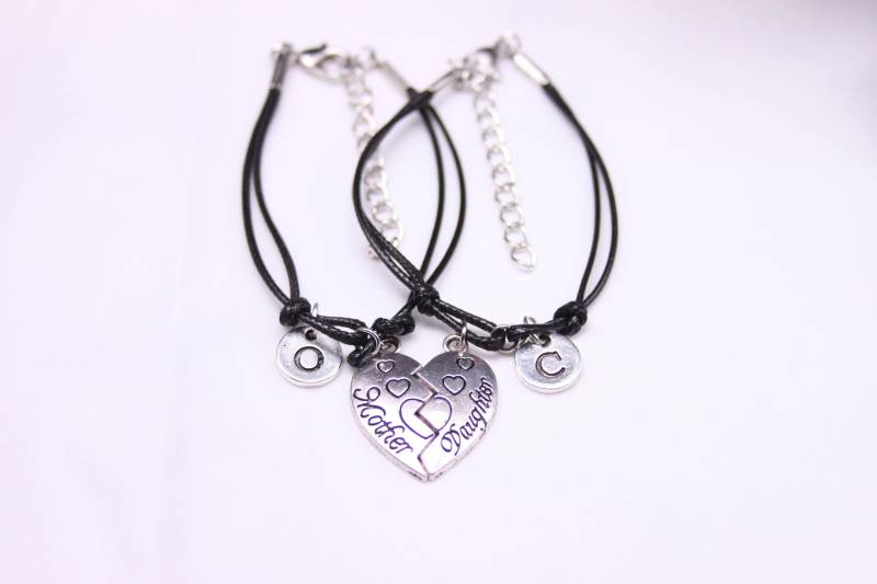 Mutter Tochter Armband Set Für 2 Schwarzes Seil Herz Puzzle, Passendes Geschenk von SwedishBeautyDesign