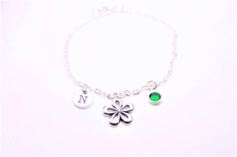 Silber Blumen Charm Fußkettchen Personalisierter Birthstone Fußschmuck von SwedishBeautyDesign