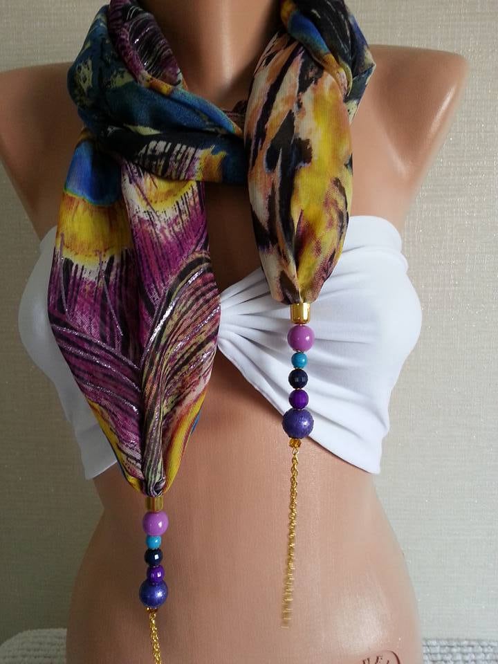 Handgemachte Perlen Chiffon Schmuck Schal Pfau Lila Schal Halskette von SwedishShop
