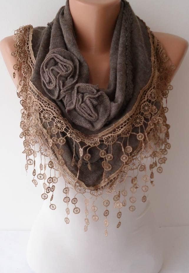 Hellbrauner Schal Schal, Rosenschal, Eleganter Winter Geschenk, Einzigartige Geschenke, Weihnachtsgeschenk Für Sie, Damen Lehrer Geschenk von SwedishShop