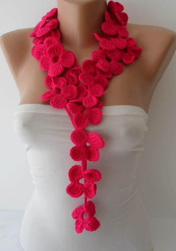 Handgemachte Hot Pink Crochet Blume Schal von SwedishShop