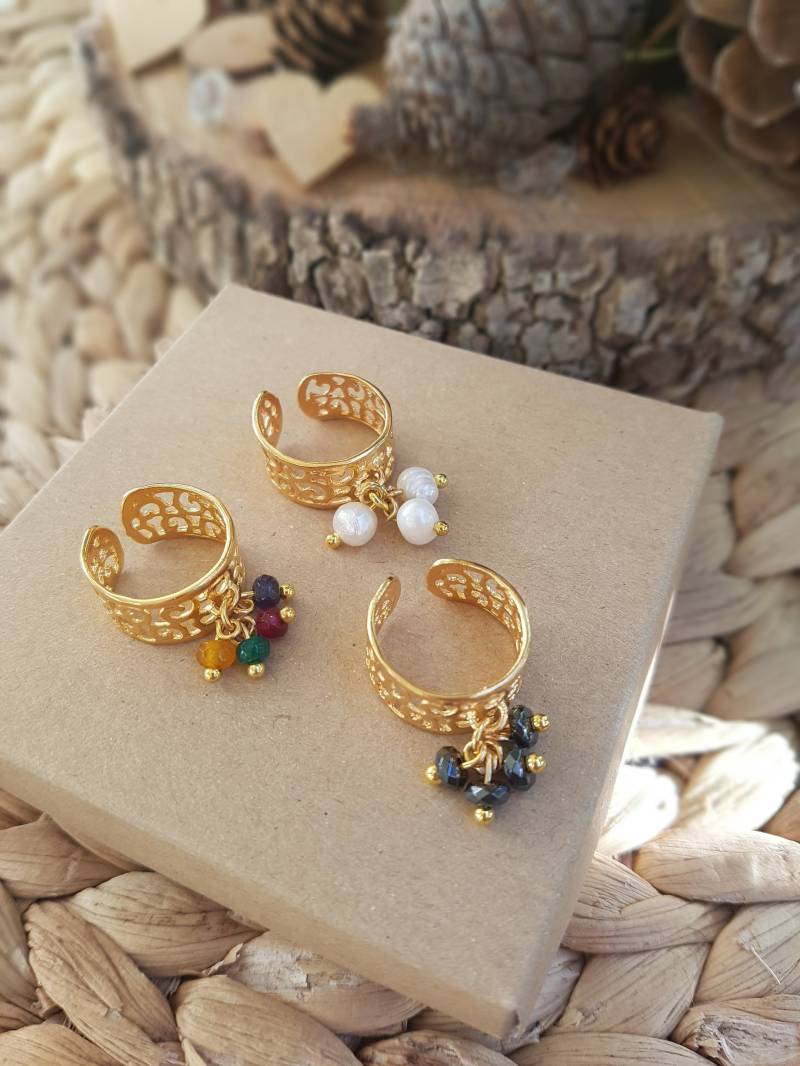 Achat Goldringe, Goldperlenring, Verstellbare Ringe, Hämatitringe, Vergoldeter Ring, Alltäglicher Zarter Zierliche Nettes Geschenk von SweeThingsJewelry