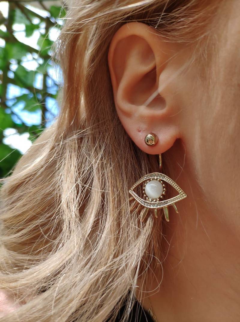 Vergoldete Evil Eye Ohrringe Zirkon Crystal Drop Schmuck von SweeThingsJewelry