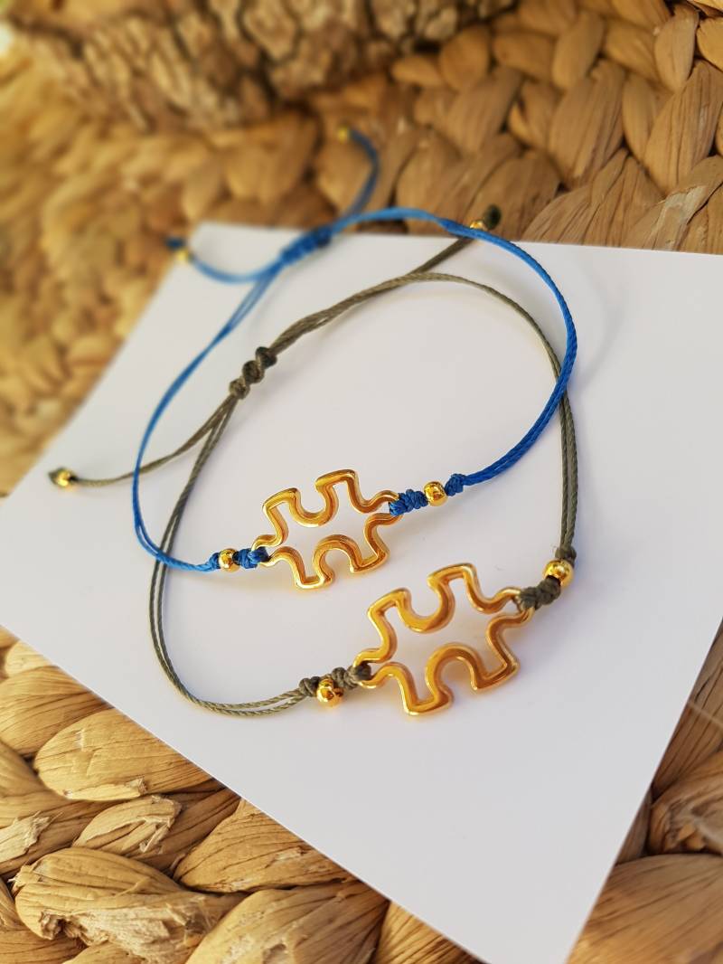 Goldenes Puzzleteil Armband Set Makramee Paar Schmuck Goldenes Puzzleteil Armband Set Makramee Paar Schmuck von SweeThingsJewelry