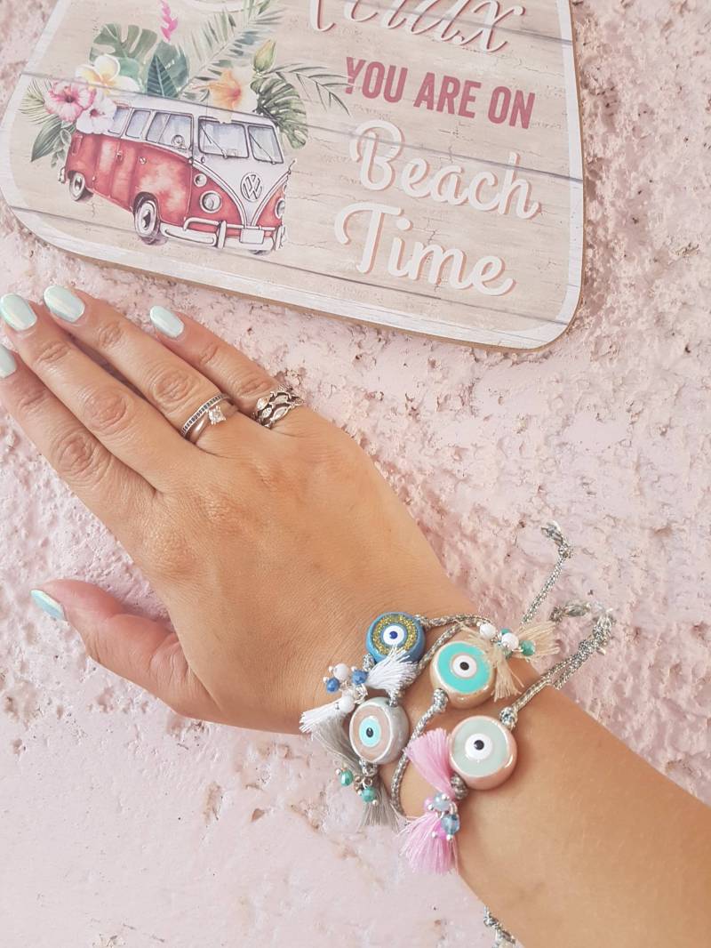 Handgemachtes Keramik Evil Eye Armband Quaste Boho Freundschaftsschmuck Handgemachtes Keramik Evil Eye Armband Quaste Boho Freundschaftsschmuck von SweeThingsJewelry