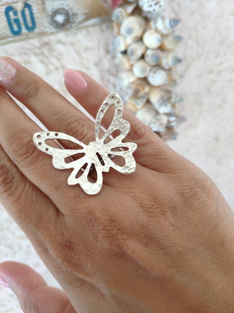 Vergoldeter Schmetterlingsring Verstellbarer Offener Messingring Vergoldeter Schmetterlingsring Verstellbarer Offener Messingring von SweeThingsJewelry