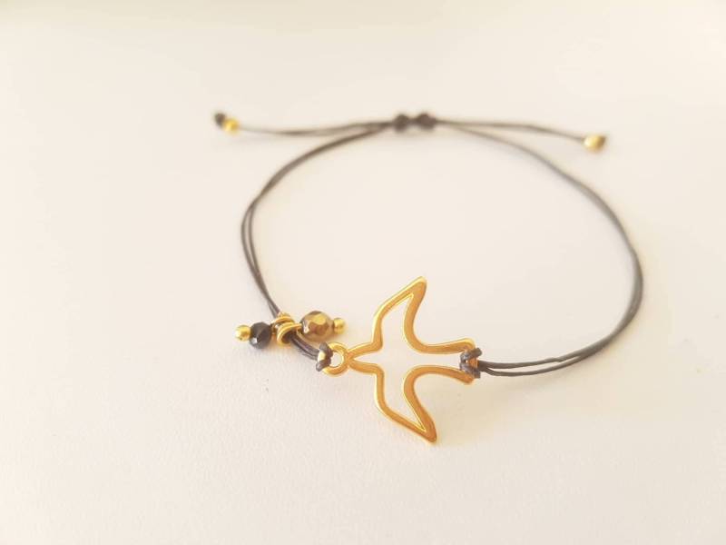 Vergoldetes Vogel Charm Armband Verstellbare Wachskordel Vergoldetes Vogel Charm Armband Verstellbare Wachskordel von SweeThingsJewelry