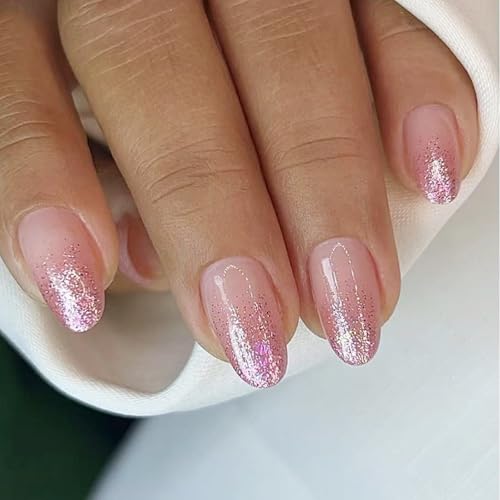 24 Stück Mandel-Nägel zum Aufdrücken, glänzendes Design, französische künstliche Acryl-Klebstoffe, für Damen, Sarg, Mandel, französische Spitze von Sweeaau