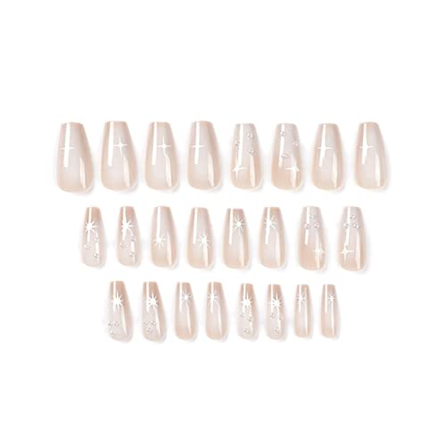 24 Stück lange Nägel zum Aufdrücken, Acryl, volle Abdeckung, französische Spitze, Fake für Frauen, Nagelkleber, quadratisch, Set auf Nagelspitzen für Profis von Sweeaau
