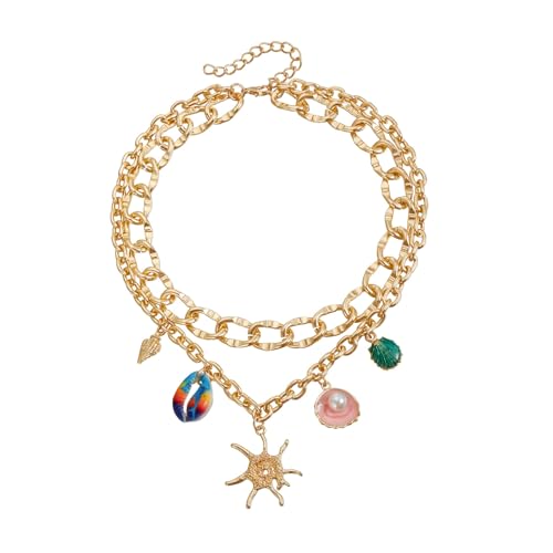 Doppellagige Perlen Seestern Muschelkette Halskette verstellbares Design für Frauen Modeschmuck Geschenk Strand Perlen Muschelhalskette von Sweeaau