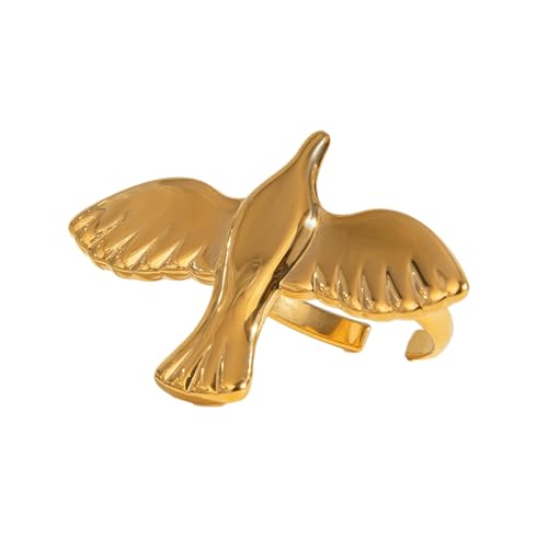 Edelstahl-Ringe mit Friedenstauben, Fliege, Vogel, verstellbar, offene Ringe, stilvolles Freiheitssymbol, Schmuck für den täglichen Gebrauch, modische Damen Edelstahl-Ringe mit Friedenstauben, Fliege, Vogel, verstellbar, offene Ringe, stilvolles Freiheitssymbol, Schmuck für den täglichen Gebrauch, modische Damen von Sweeaau