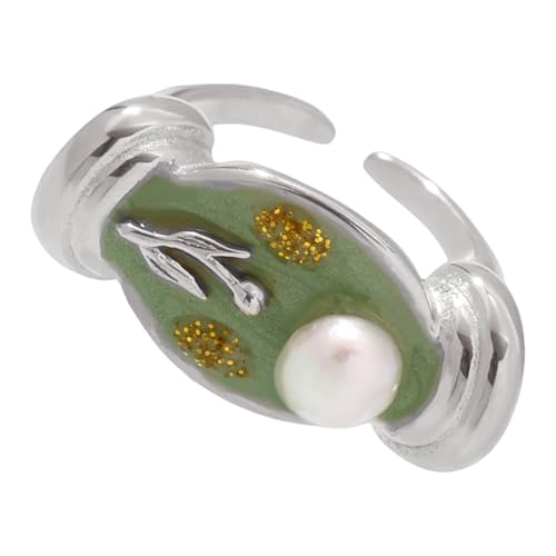 Edelstahl-Ringe mit Öl-Rosenblüten mit Perlen, flexible Öffnung, Schmuck, Geschenk, offenes Band, Blumenschmuck, Perlen, Rose, Blume verstellbar, Einheitsgröße, Wie beschrieben, Wie beschrieben von Sweeaau