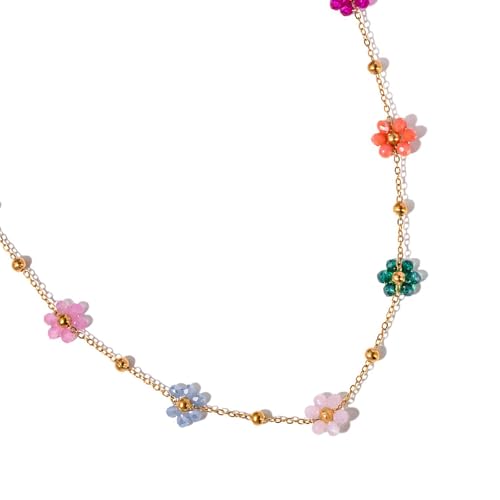 Elegante Kristallblumen-Halskette für Damen, goldfarbene Perlenkette, Statement-Schmuck, modisches Accessoire, Damenschmuck von Sweeaau