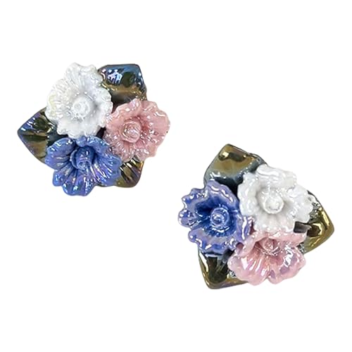 Elegante Porzellan-Blumen-Ohrringe, modisches Schmuck-Accessoire für Damen, zarte Rosen-Ohrstecker in lebendigen Farben, antiker Stil von Sweeaau
