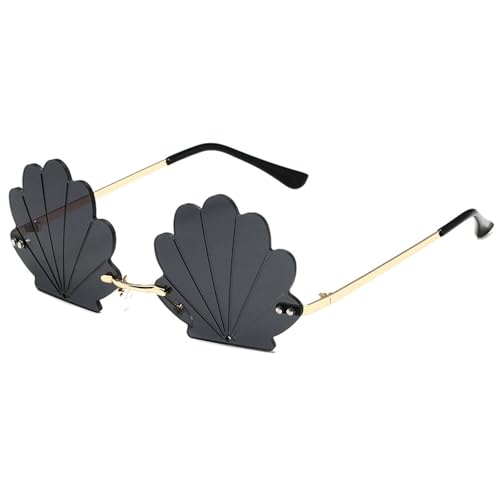 Elegante rahmenlose Sonnenbrille, Muschelform, für Damen und Jugendliche, Hochzeiten und besondere Anlässe, Muschelform, Goldener Rahmen, graues Stück Elegante rahmenlose Sonnenbrille, Muschelform, für Damen und Jugendliche, Hochzeiten und besondere Anlässe, Muschelform, Goldener Rahmen, graues Stück von Sweeaau