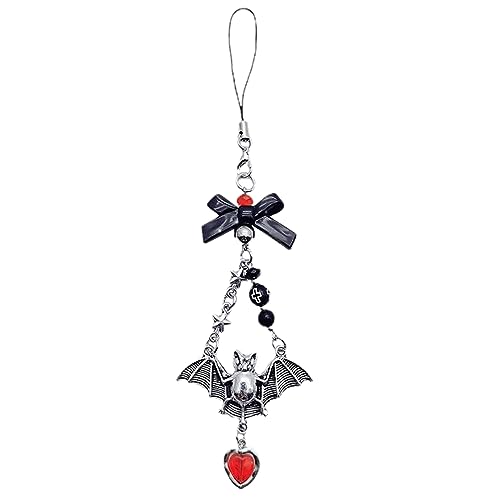Gotisches Kreuz, Fledermaus-Handyanhänger, Schlüsselanhänger, kurz, Anti-Verlust-Seil, für Damen und Herren, ästhetisches Zubehör, Kreuzfledermaus-Schlüsselanhänger von Sweeaau