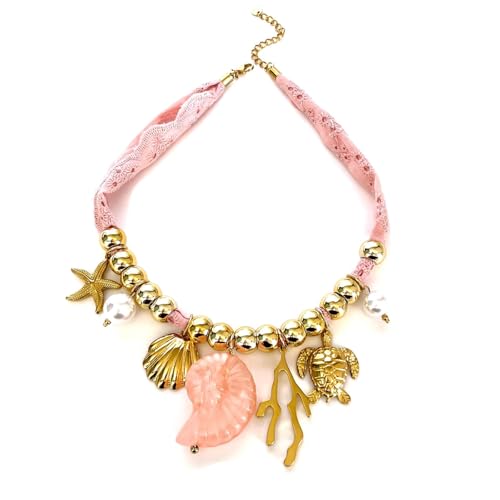 Halskette mit Keramikmuschel-Design, Edelstahl, leicht, verstellbar, Modeschmuck, bequem, verstellbar, Strandurlaub von Sweeaau
