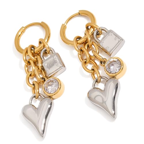 Herz-Ohrringe, eleganter Ohrschmuck, lässig, Edelstahl-Textur, geeignet für modische Teenager, Geschenk geformter Zirkoniastropfen von Sweeaau