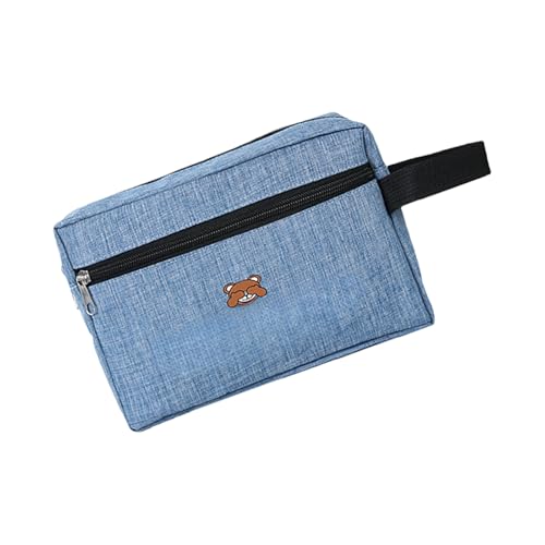 Kompakte Kosmetiktasche aus Oxford-Stoff mit Bärenmuster, funktionale Reise, organisiert für Frauen und Studenten, Oxford-Stoff, himmelblau, Mass Beauty von Sweeaau