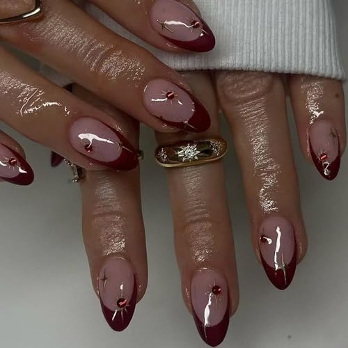 Künstliche Nägel zum Aufdrücken, künstliche Nägel zum Aufdrücken, Farbverlauf, französische Spitzen, Acrylkleber, Nägel für Damen, transparent, 24 Stück von Sweeaau