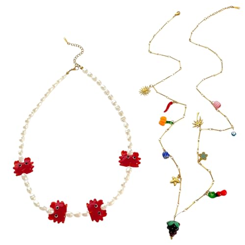 Leichte Edelstahl-Halskette, verstellbare Schlüsselbeinkette, trendige Fruchtfarben, Halskette für stapelbare Looks, stilvolle Schicht-Anhänger-Halskette von Sweeaau