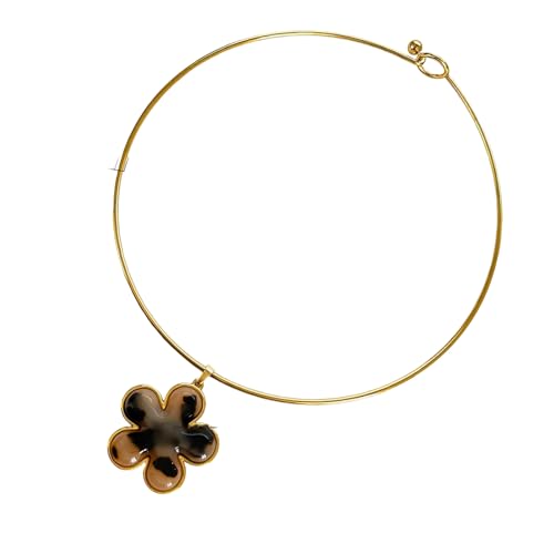 Leichte Edelstahl-Kette, Halskette mit auffälligem Leopardenmuster, Blume/Liebesherz, Acryl-Anhänger, stilvoller Leoparden-Herz, Blumenschmuck, Einheitsgröße, Wie beschrieben, Wie beschrieben von Sweeaau