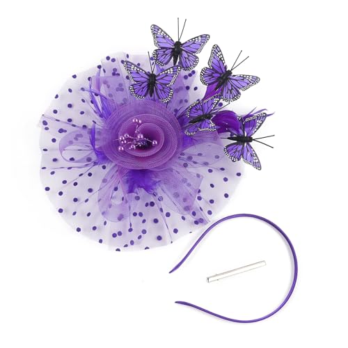 Modischer Fascinator für Hochzeit, Kopfschmuck mit Perlen, Schmetterling-Design, Kunstperlen, Haarspange für Braut, Styling, Haar-Accessoires von Sweeaau