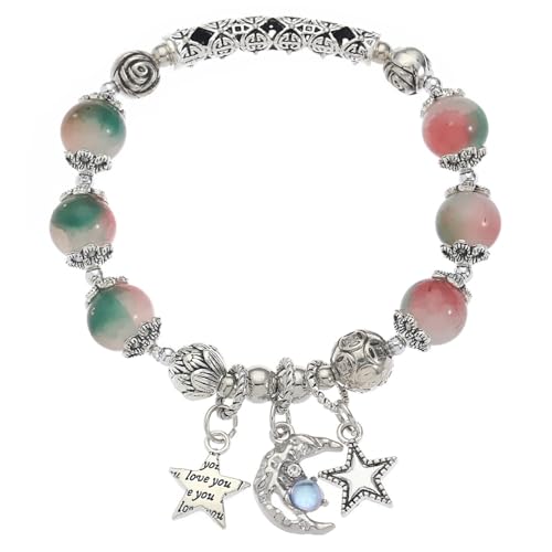 Modischer Stern- und Mond-Anhänger, verstellbar, elastisch, Glasperlen, Handkette, Schmuck für Damen und Herren, Einheitsgröße, Wie beschrieben von Sweeaau