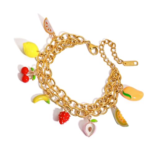 Personalisierbares Obst-Themen-Set, Modeschmuck für trendige Frauen und Mädchen, lässig oder formell, einzigartiges Obst-Design, Edelstahl-Schmuck von Sweeaau