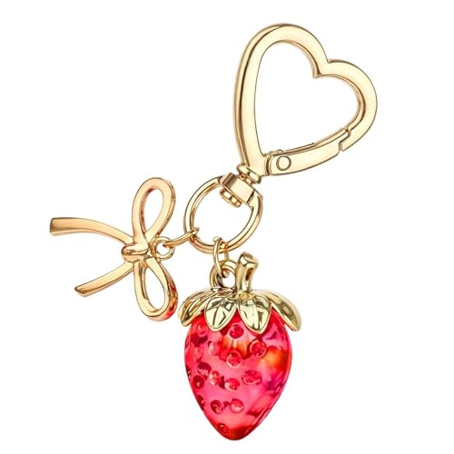 Stilvoller Schlüsselanhänger mit Erdbeermotiv und Herzverschluss zum Dekorieren von Handtaschen und Geldbörsen, Dekoration, hängende Lösung Stilvoller Schlüsselanhänger mit Erdbeermotiv und Herzverschluss zum Dekorieren von Handtaschen und Geldbörsen, Dekoration, hängende Lösung von Sweeaau