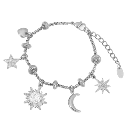 Stilvoller Solar-Anhänger für Frauen, stilvoller, leichter Edelstahl-Schmuck, verstellbare Handkette, Zubehör, Stahl, Sonne, Mond, Silver, Wie beschrieben, Wie beschrieben von Sweeaau