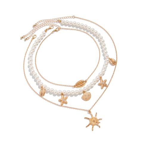 Stilvolles Schmuck-Set mit Perlen und Seesternen, tragbares Accessoire für Geburtstage, Hochzeiten und den täglichen Gebrauch, elegante Statement-Halskette von Sweeaau