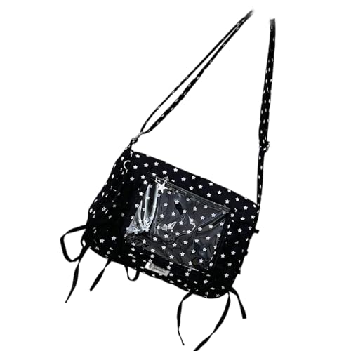 Sweeaau 1. Japanisch inspirierte, transparente Umhängetasche mit abnehmbaren Schleifen, mehrere Taschen für Cosplay und Reisen, atmungsaktive Netz-Umhängetasche mit Schleifen-Design, Schwarz , One von Sweeaau