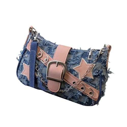 Sweeaau Ästhetische Abend-Geldbörse, stilvolle Unterarmtasche mit Stern-Design, modische Umhängetasche, Reise-Arbeits-Handtasche für Frauen, Nieten-Design, Schachbrettblau, One Size von Sweeaau